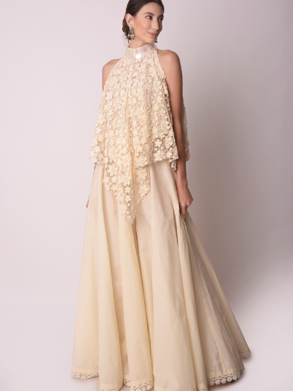 Elegant Cream Lace Halter Maxi Dress